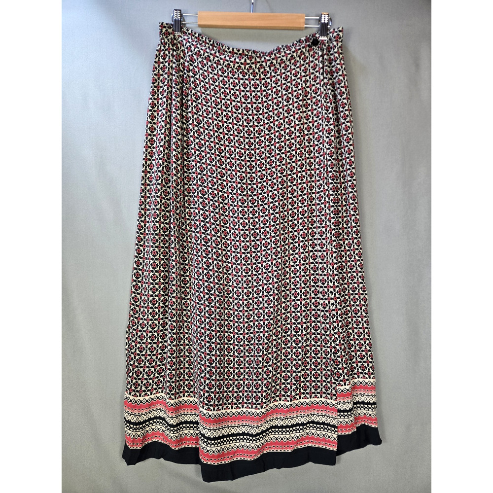 JM Collection Wrap Skirt Red Geometric Boho Cottagecore Retro Mosaic Size XL